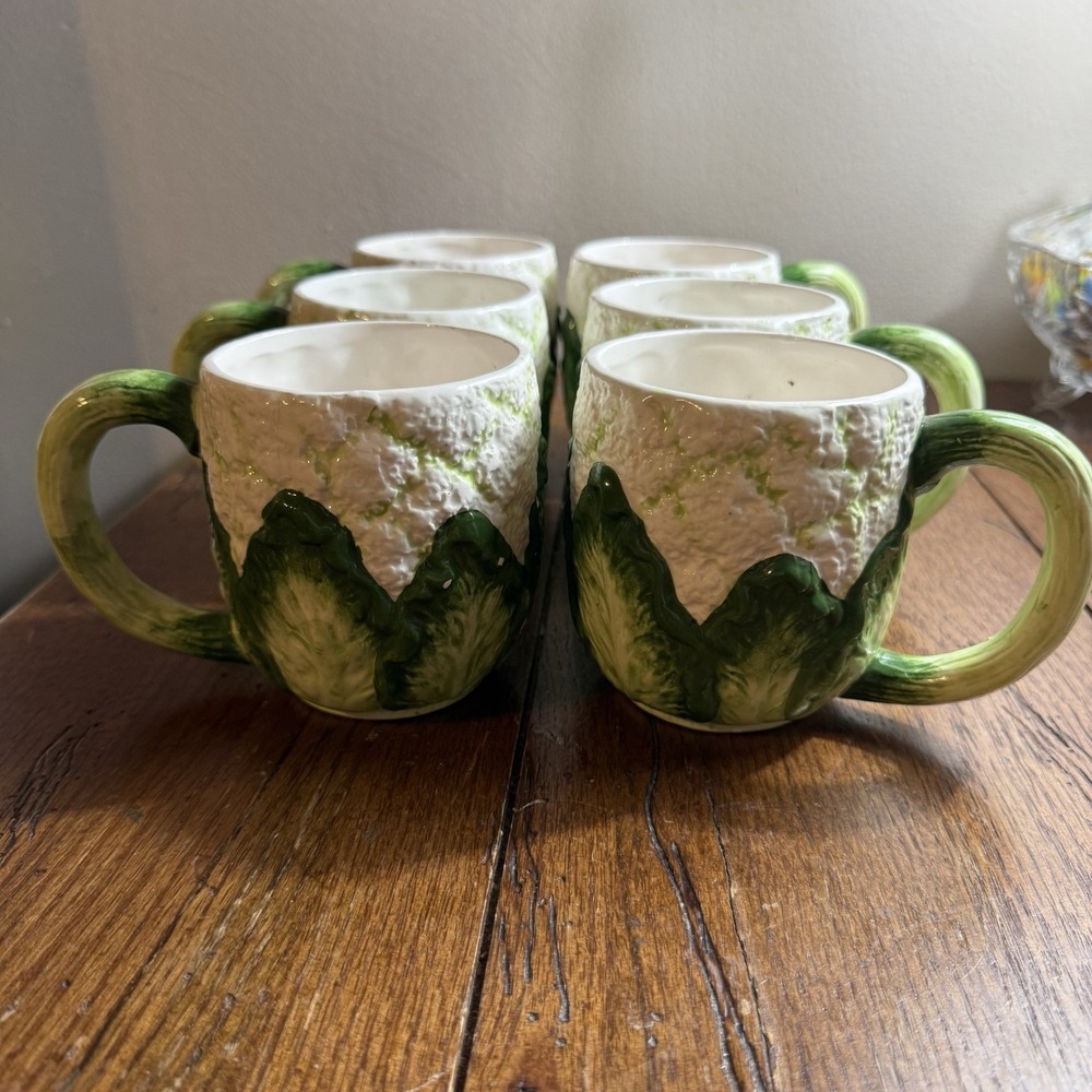 Vintage Papel Ceramic Cauliflower Mugs Set Of 6